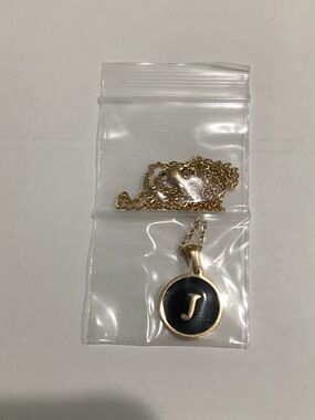 Gold‎ Initial 'J' Pendant Necklace - Black Enamel Disc